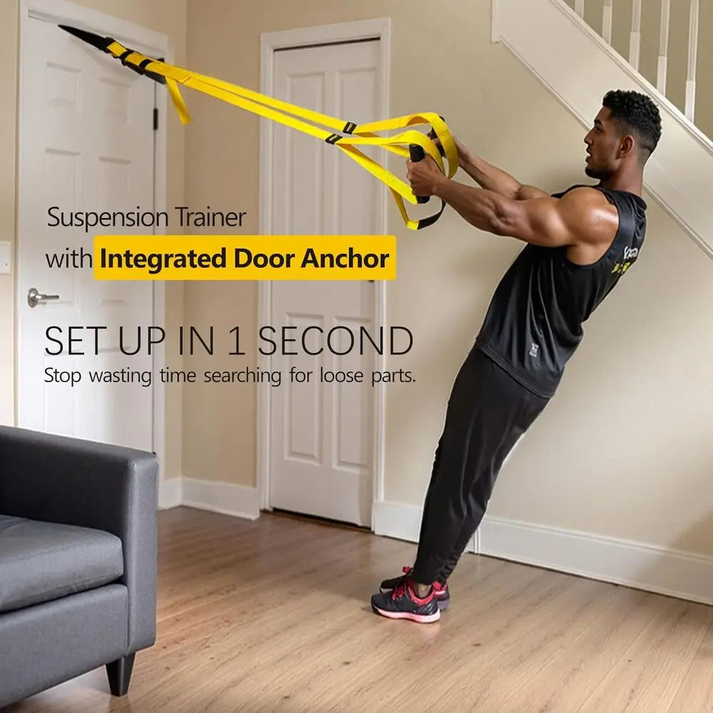Suspension Fitness Trainer System with Integrated Door Anchor, All-in-One Bodyweight Resistance Straps for Home Gym, Heavy Duty