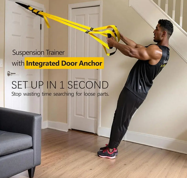 Suspension Fitness Trainer System with Integrated Door Anchor, All-in-One Bodyweight Resistance Straps for Home Gym, Heavy Duty