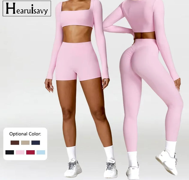 2PCS Yoga Suit Sports Set Women Quick-Drying Gym Set Women Tracksuit Running Workout Long Sleeve Sports Shirt Yoga Clothing