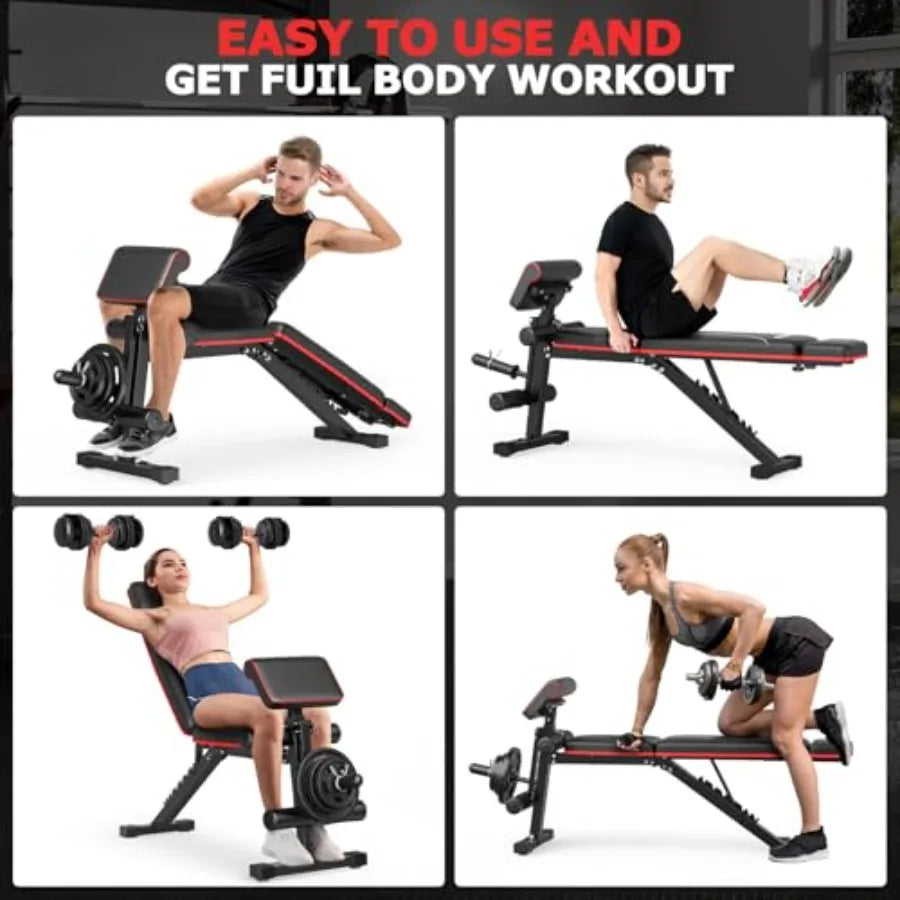 Foldable Workout Bench Adjustable Weight Bench for Home Gym with Leg Extension Preacher Pad Extended Headrest Collapsible Bench