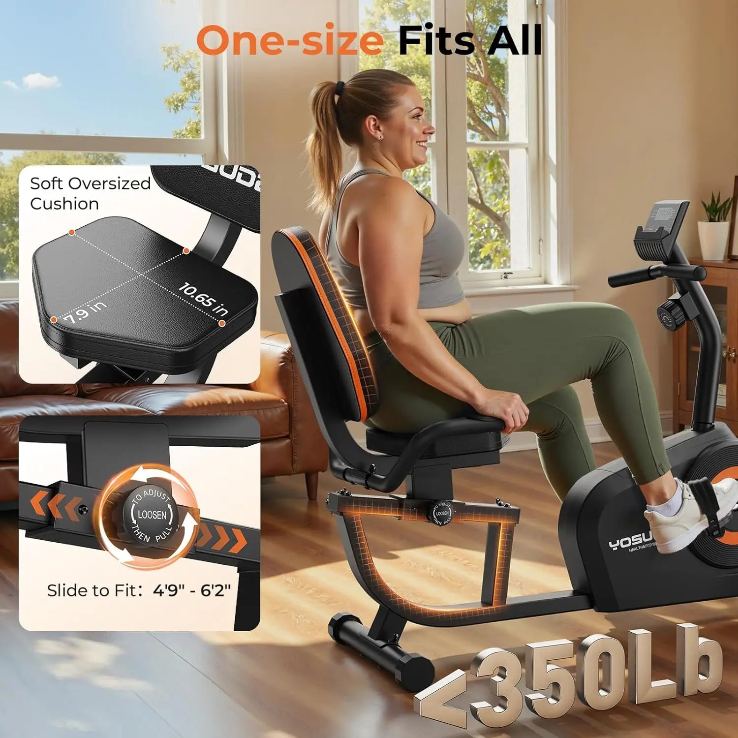 YOSUDA Recumbent Exercise Bike for Home,Magnetic Staionary Bike with Adjustable Seat,350LB Capacity,LCD Monitor