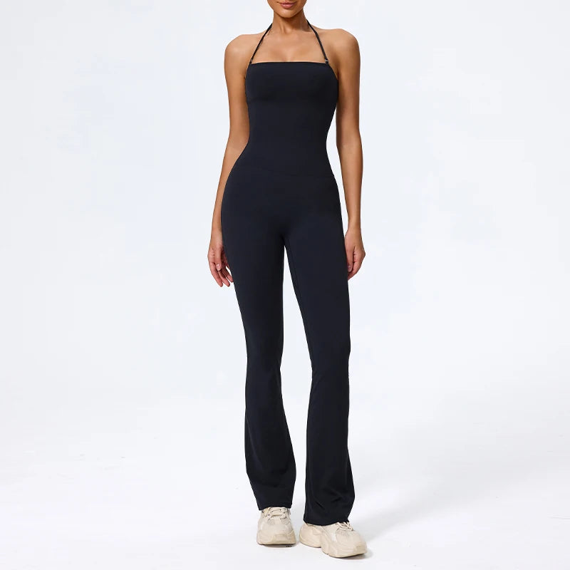 Ctenkevet New Women Sleeveless Hang Neck Jumpsuit Backless Flared Activewear Female Yoga Clothes Sport Outfit For Woman Overalls