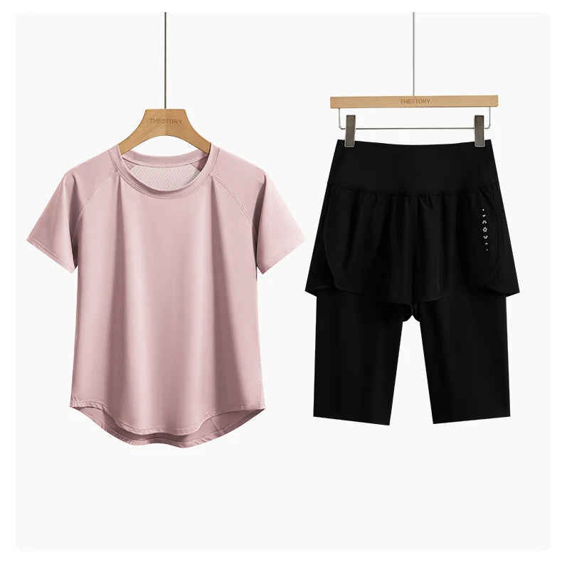 DRUR Women Yoga Suit Summer Lightweight Sport Outfit 2 in 1 High Waist Leggings Sets Fitness Workout Clothes Activewear 2025 New