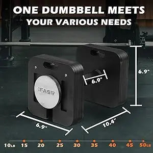 9-in-1 50LB Adjustable Square Dumbbells Set, Quick-Lock, Free Weights with Multi Weight Options
