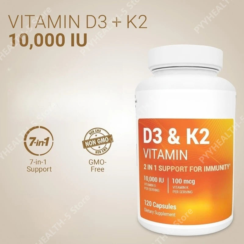 Vitamin D3 & K2 10,000 IU+MK-7 120 Capsules–Supports Bone & Heart Health with Magnesium Zinc & B6–No Fillers Non-GMO for Adults