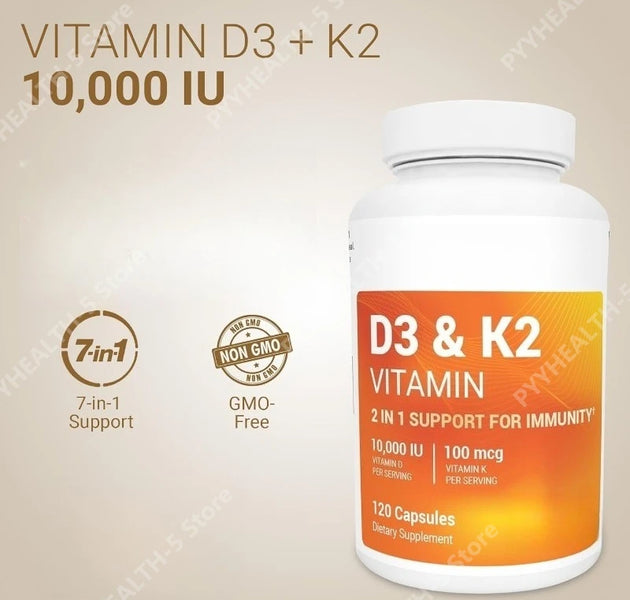 Vitamin D3 & K2 10,000 IU+MK-7 120 Capsules–Supports Bone & Heart Health with Magnesium Zinc & B6–No Fillers Non-GMO for Adults