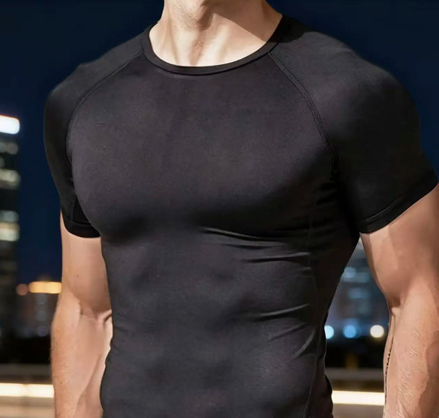 Men's compression running T-shirt fitness tight short sleeved T-shirt training jogging shirt gym sportswear quick drying