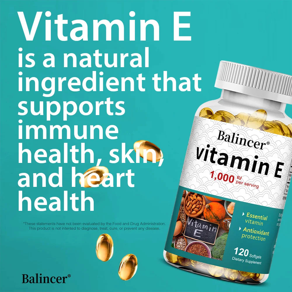 Vitamin E 1000 IU Soft Gel - Vitamin E Supplement, Essential Antioxidant Support, Support Skin, Heart and Immune Health