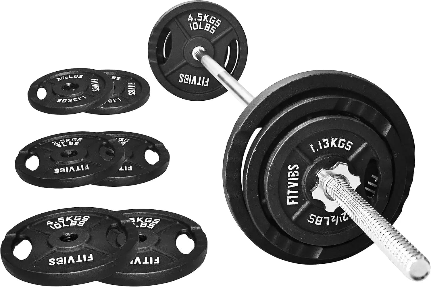 45-Pound Standard Weight Plates Set with 5FT Barbell and Star Locks, Multiple Styles for Home Gym