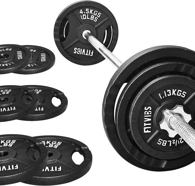 45-Pound Standard Weight Plates Set with 5FT Barbell and Star Locks, Multiple Styles for Home Gym