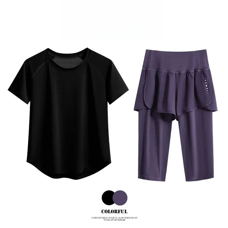 DRUR Women Yoga Suit Summer Lightweight Sport Outfit 2 in 1 High Waist Leggings Sets Fitness Workout Clothes Activewear 2025 New