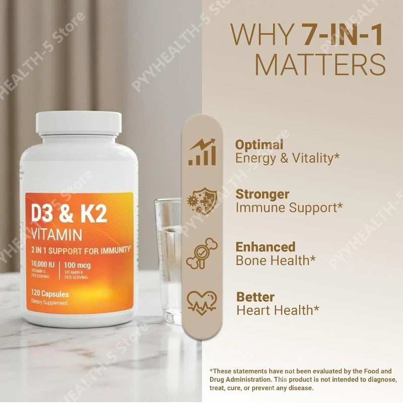 Vitamin D3 & K2 10,000 IU+MK-7 120 Capsules–Supports Bone & Heart Health with Magnesium Zinc & B6–No Fillers Non-GMO for Adults