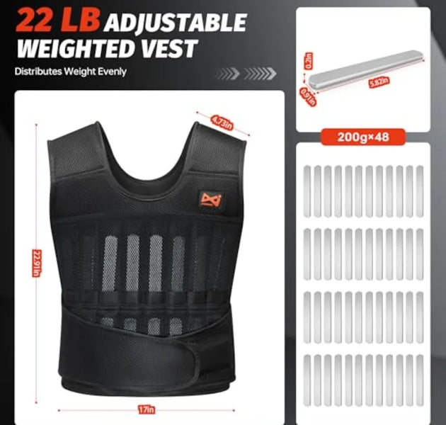 44lbs Adjustable Weighted Vest Set with Steel Plates - 5-Piece Body Weight Training Kit Includes Wrist Ankle Weights - Ergonomi