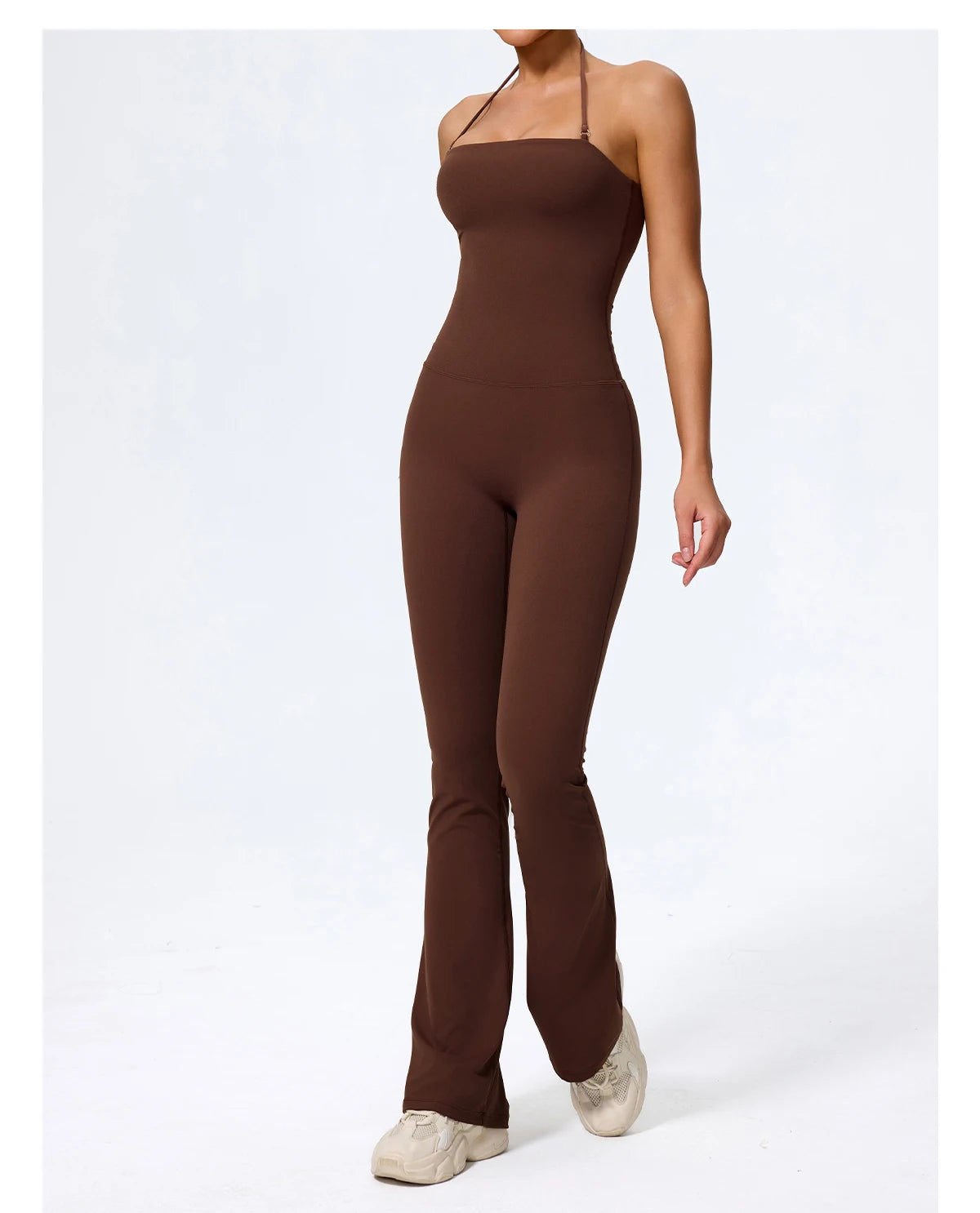 Ctenkevet New Women Sleeveless Hang Neck Jumpsuit Backless Flared Activewear Female Yoga Clothes Sport Outfit For Woman Overalls