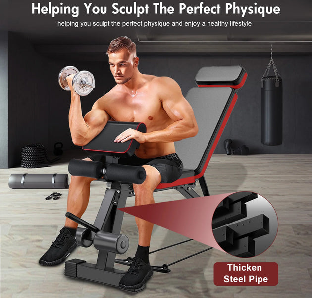 7-Level Foldable Adjustable Weight Dumbbell Bench Incline Multifunctional Bench/Headrest Leg Extended 770 lbs for Home Workouts