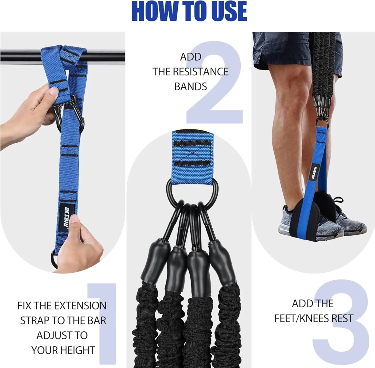 Heavy Duty Pull Up Assistance Bands Set, 260lbs Resistance with Adjustable Strap for Home Workout