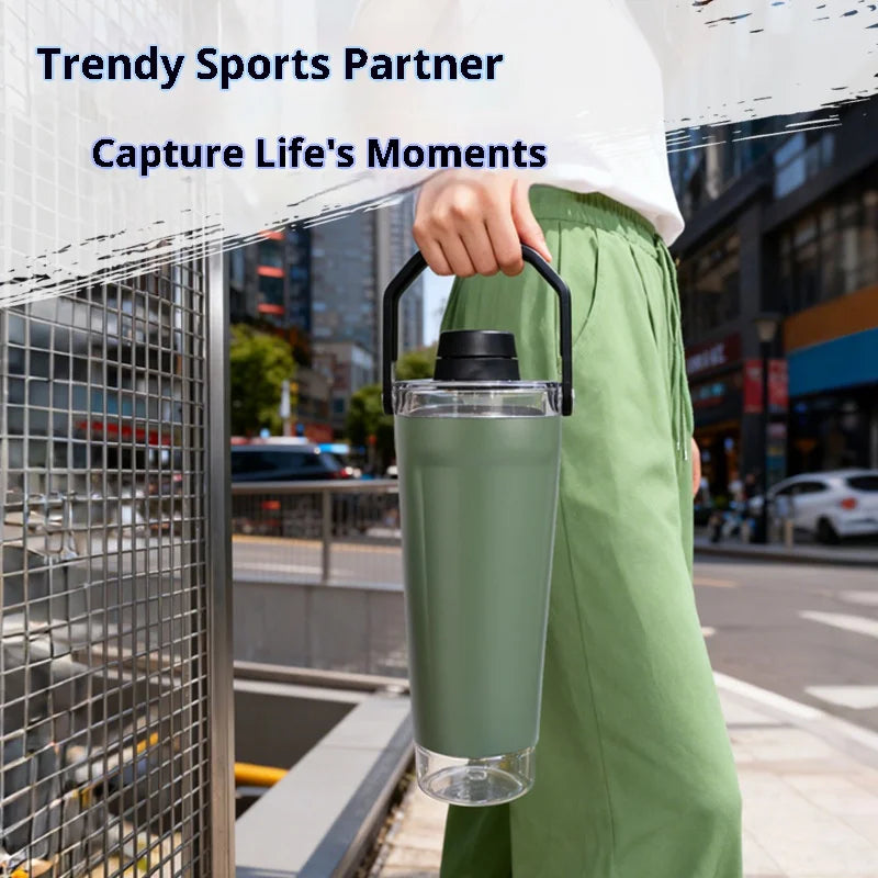New Double-layer Protein Powder Shaker Cup, 304 Stainless Steel Insulated Sports and Gym Water Cup with Storage Compartment