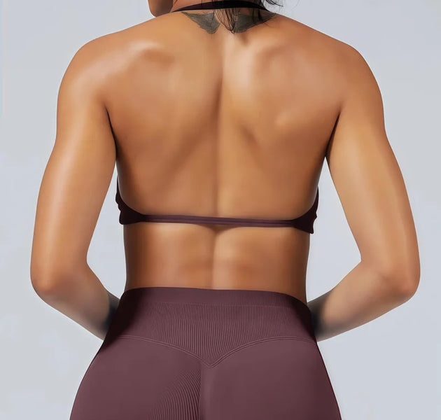 HISTELLO Impacts Strappy Bra Gym Top Women High Support Thin Strap Halter Sports Seamless Bra Scrunch Push-up Workout Yoga Tanks