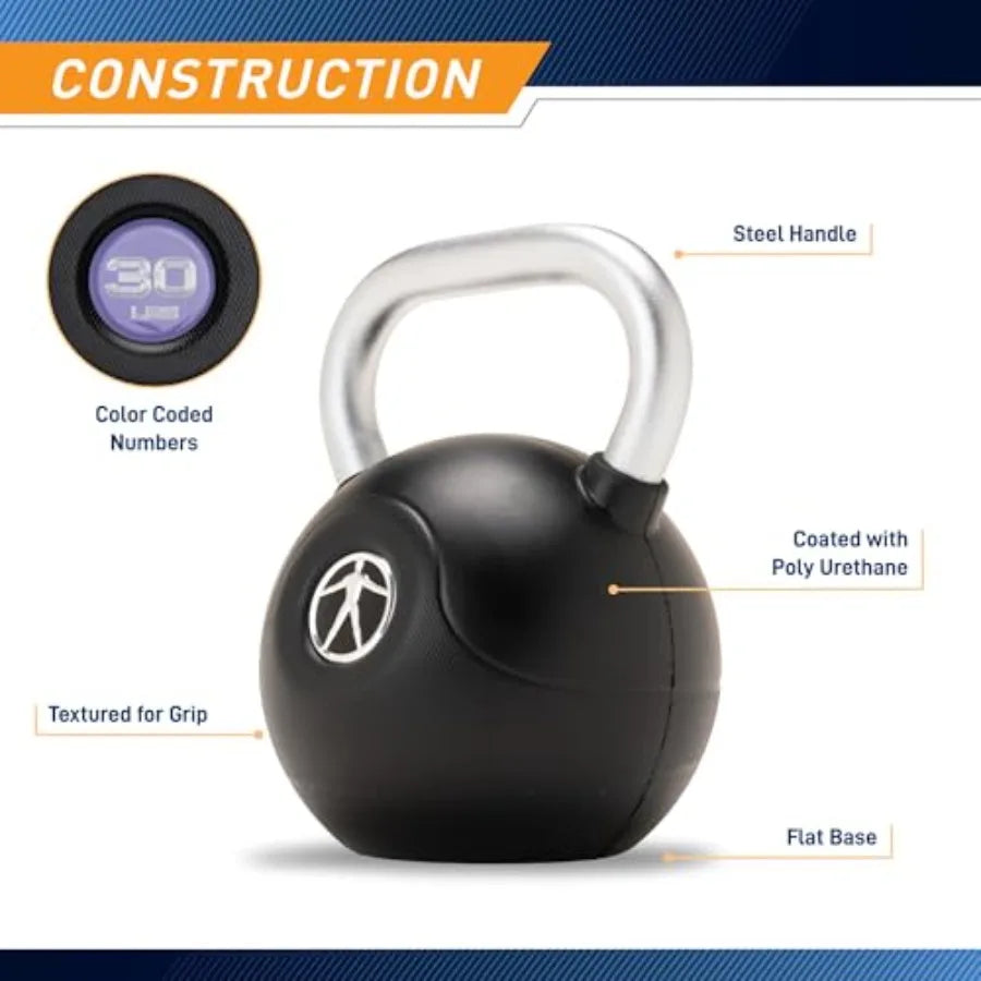 Marcy Commercial Grade PU Coated Kettlebell 10 to 40 LB Single Weights with Textured Steel Handle Flat Base for Full Body Stren