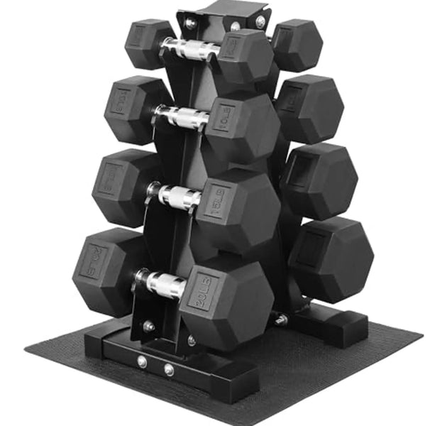 Dumbbell Set with Storage Rack, Rubber Coated Hex Hand Weights, Anti-Slip Grip Home Gym Equipment for Strength Training