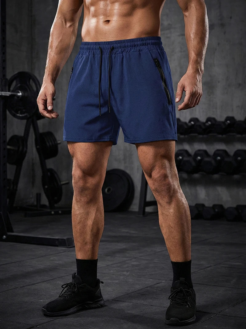 Men's Gym Workout Running Shorts with Zipper Pockets Mesh Liner Summer Sports Athletic Quick Dry Stretchy Shorts Swim Trunks