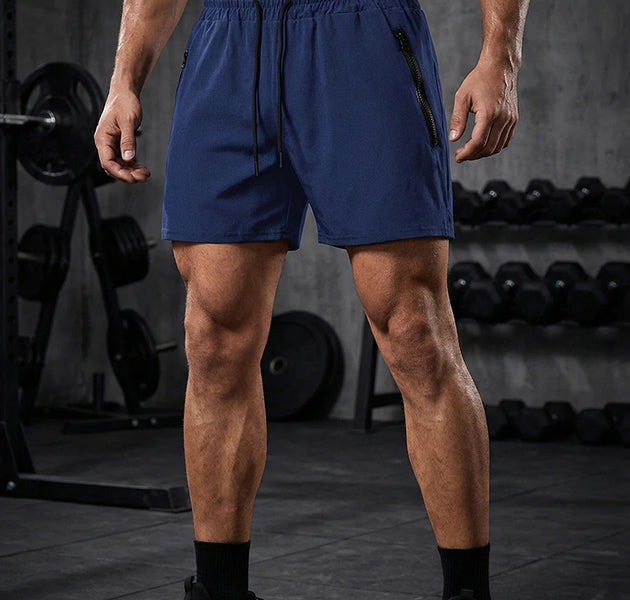 Men's Gym Workout Running Shorts with Zipper Pockets Mesh Liner Summer Sports Athletic Quick Dry Stretchy Shorts Swim Trunks