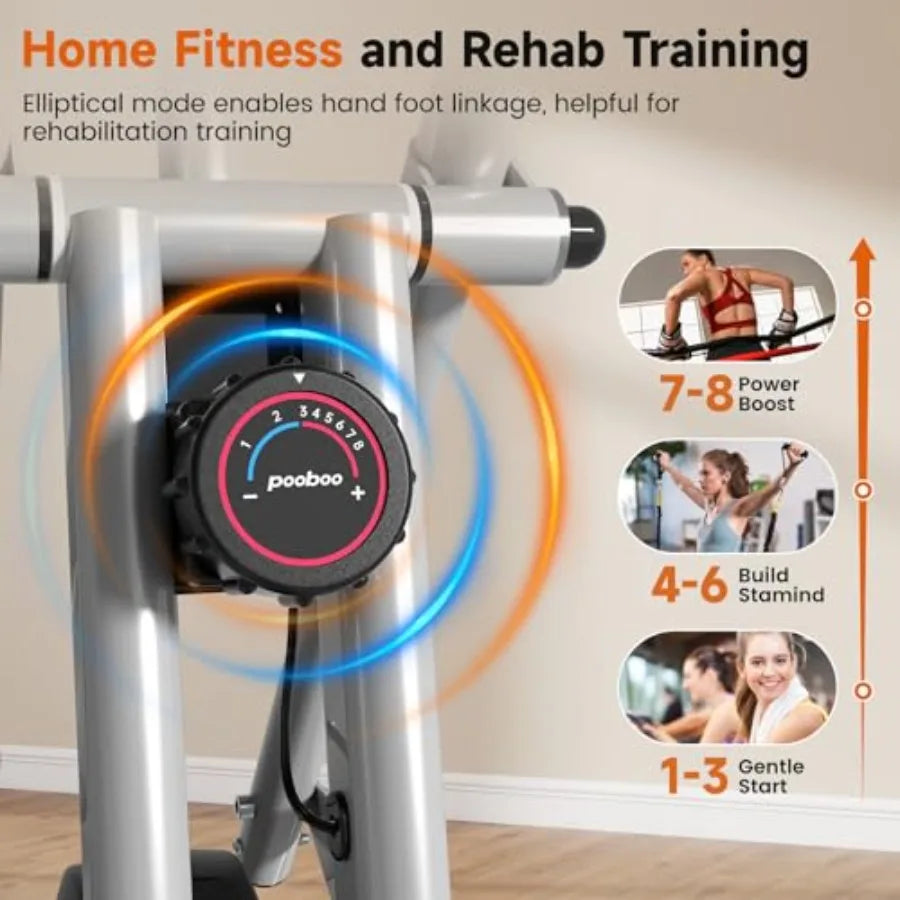 Foldable Exercise Bike Indoor Fitness Bike with Elliptical Mode 8-Level Magnetic Resistance Silent Operation Adjustable Seat an