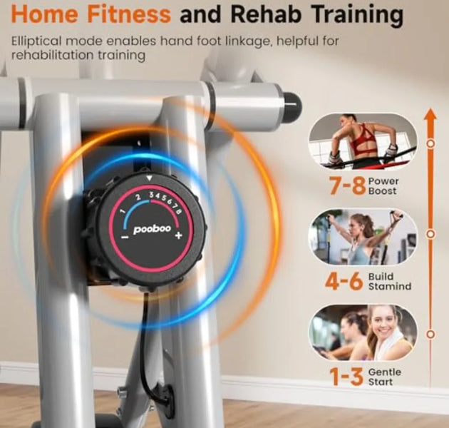 Foldable Exercise Bike Indoor Fitness Bike with Elliptical Mode 8-Level Magnetic Resistance Silent Operation Adjustable Seat an