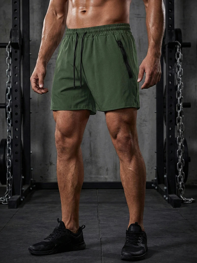 Men's Gym Workout Running Shorts with Zipper Pockets Mesh Liner Summer Sports Athletic Quick Dry Stretchy Shorts Swim Trunks