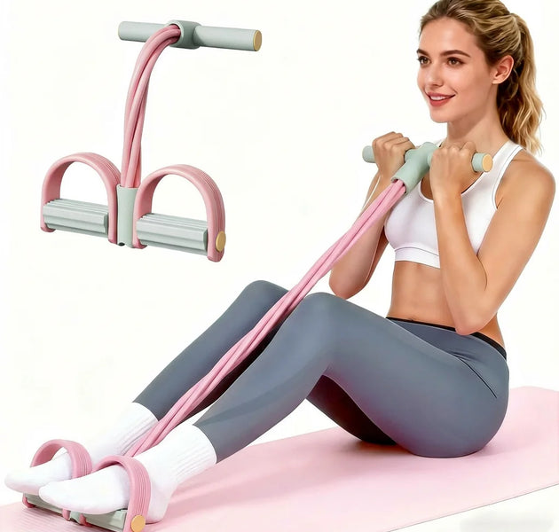 Pink 6-Tube Foot Pedal Resistance Band Space-Saving Figure Sculpting Tool Portable Home Fitness for Ab Core Back Shaping
