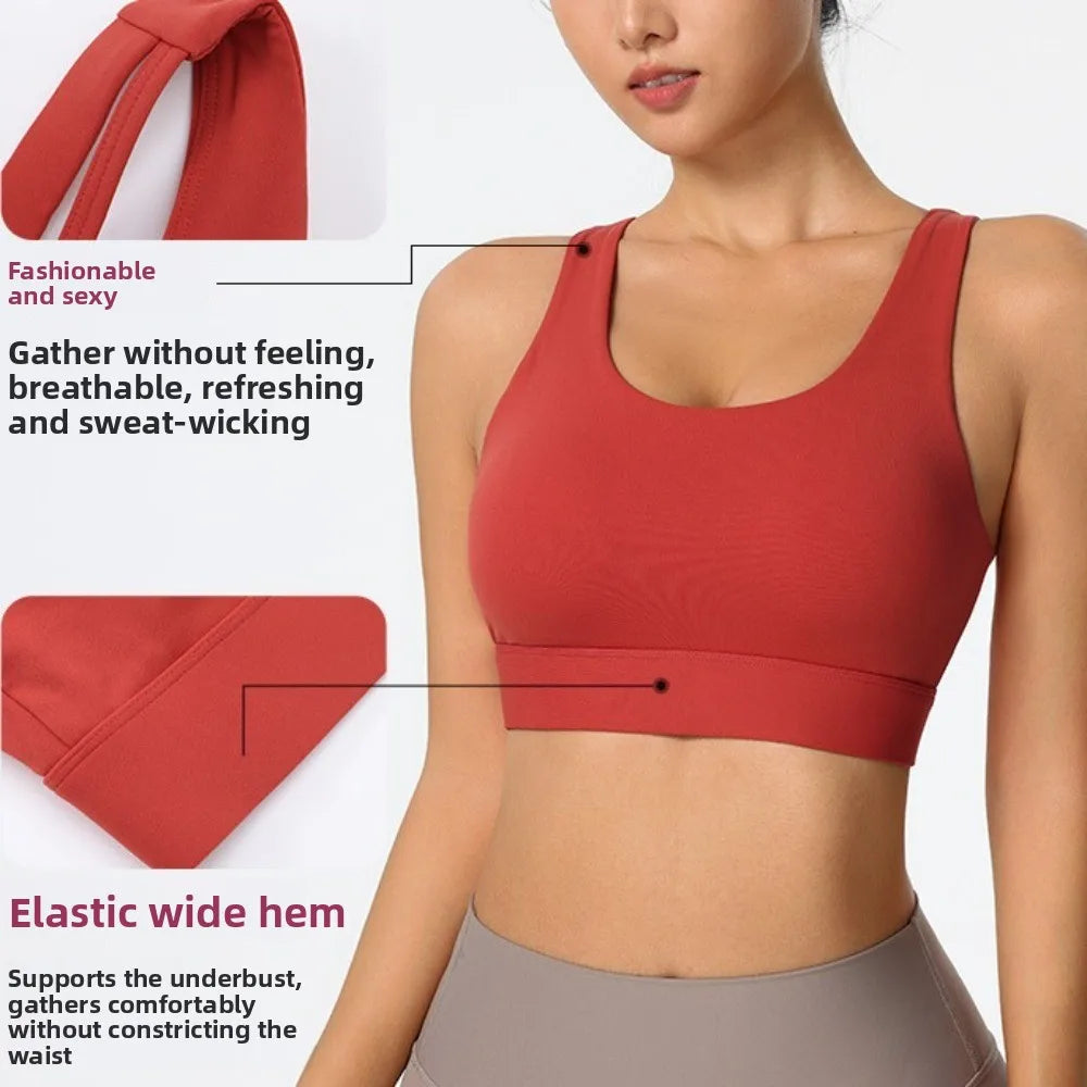 Active Wear Yoga Sports Bra Fixed Cup Tank Tops Fitness Underwear Breathable Sweat Absorbing Women Workout Bra Exercise