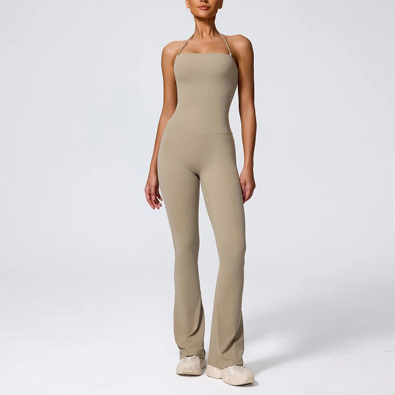 Ctenkevet New Women Sleeveless Hang Neck Jumpsuit Backless Flared Activewear Female Yoga Clothes Sport Outfit For Woman Overalls