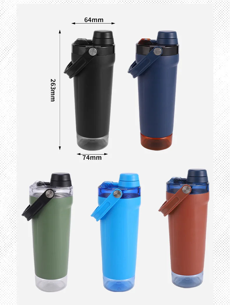 New Double-layer Protein Powder Shaker Cup, 304 Stainless Steel Insulated Sports and Gym Water Cup with Storage Compartment