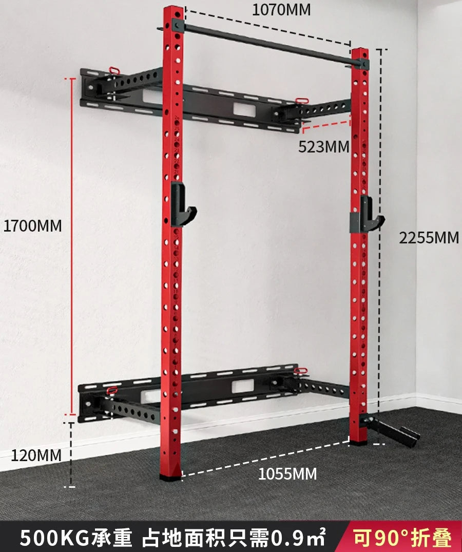 Home Gym Fitness Equipment Adjustable Power Cage Wall Mounted Folding Half Squat Rack