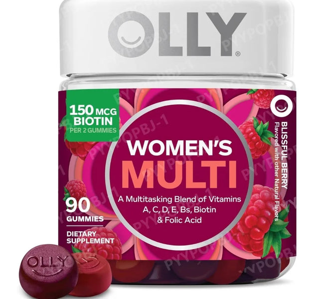 OLLY Women's Multivitamin Gummy, Vitamins A, D, C, E, Biotin, Folic Acid, Adult Chewable Vitamin, Berry Flavor, 45 Day Supply