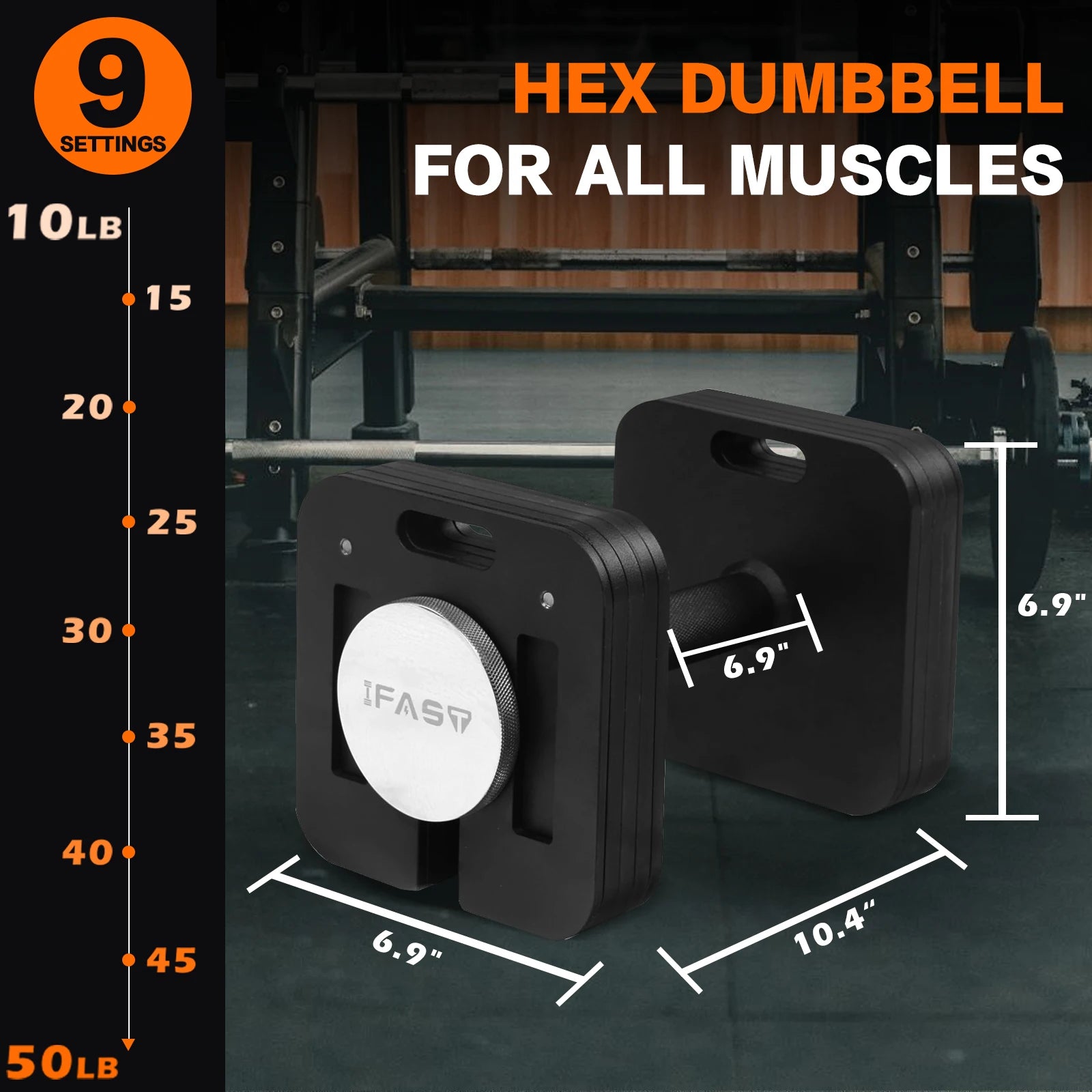 9-in-1 50LB Adjustable Square Dumbbells Set, Quick-Lock, Free Weights with Multi Weight Options