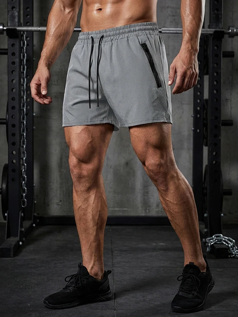 Men's Gym Workout Running Shorts with Zipper Pockets Mesh Liner Summer Sports Athletic Quick Dry Stretchy Shorts Swim Trunks