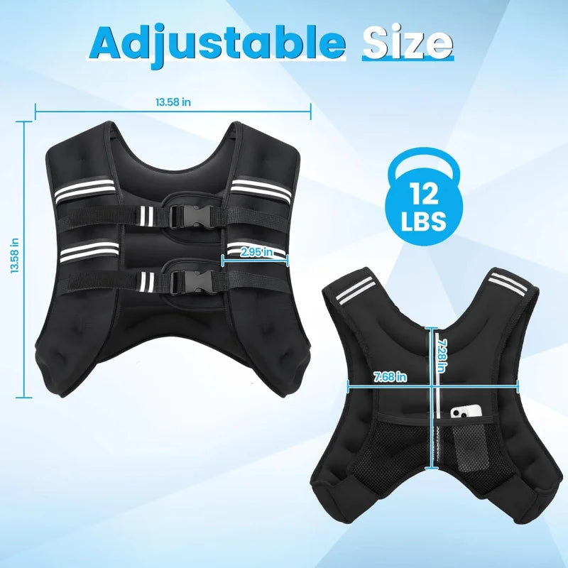 Weighted Vest，Men 6 Pound/8 Pound/12 Pound/16 Pound/20 Pound/30 Pound，Women with reflective stripes，Adjustable Weighted Vest，Sui