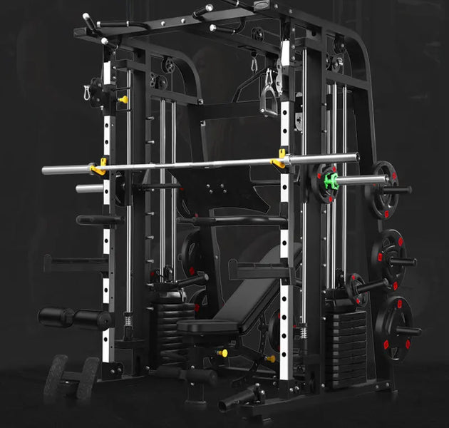 Smith Machine,Multi-Functional Exercise Equipment Home Fitness,Cage-Style,Multi-Power Adjustable, Squat Rack+Bench+100KG Weights