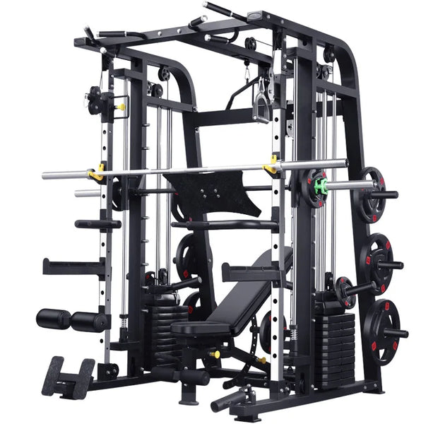Smith Machine,Multi-Functional Exercise Equipment Home Fitness,Cage-Style,Multi-Power Adjustable, Squat Rack+Bench+100KG Weights