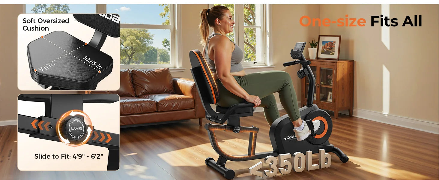 YOSUDA Recumbent Exercise Bike for Home,Magnetic Staionary Bike with Adjustable Seat,350LB Capacity,LCD Monitor