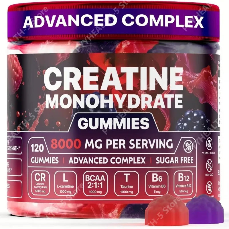 Creatine Monohydrate Gummies Vegan, Sugar-Free Pre Workout Creatine for Men & Women – Raspberry & BlackBerry Flavored Chewable