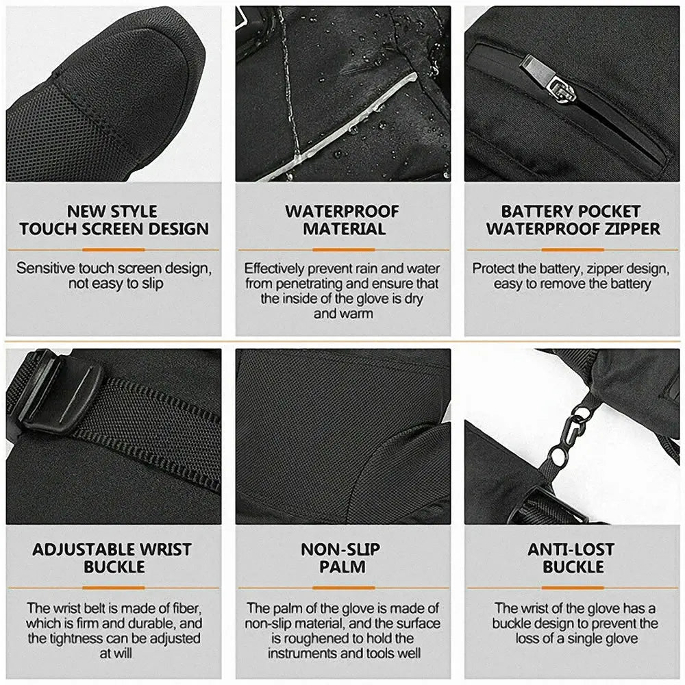 HG08 Outdoor Electric Heating Gloves Waterproof Guantes Touch Screen Li-Polymer Battery Riding Hiking Camping Motorbike Racing