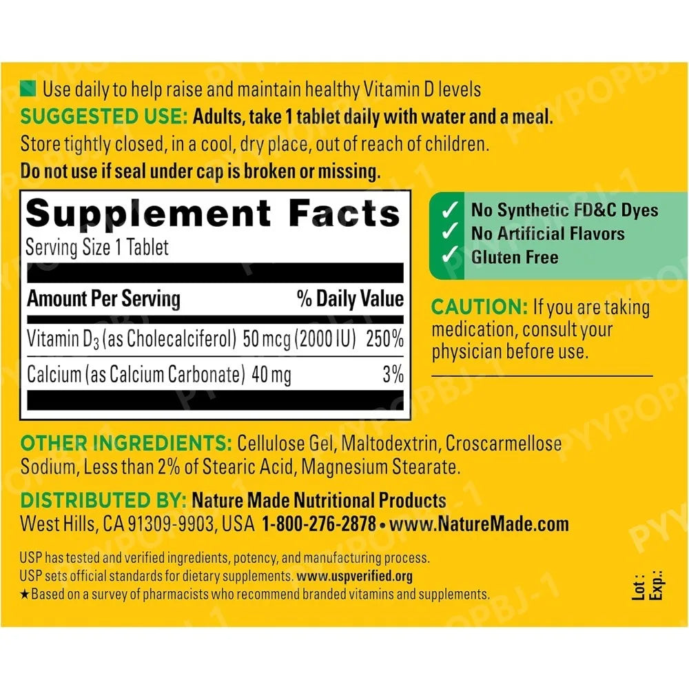 Vitamin D3 2000 IU (50 Mcg), Vitamin D Supplement for Bone, Teeth, Muscle and Immune Health Support, 220 Tablets, 22