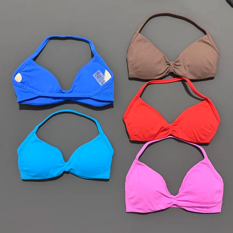 HISTELLO Impacts Strappy Bra Gym Top Women High Support Thin Strap Halter Sports Seamless Bra Scrunch Push-up Workout Yoga Tanks