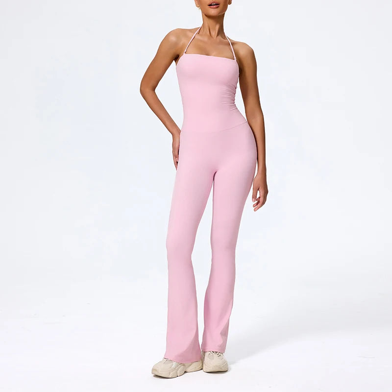 Ctenkevet New Women Sleeveless Hang Neck Jumpsuit Backless Flared Activewear Female Yoga Clothes Sport Outfit For Woman Overalls