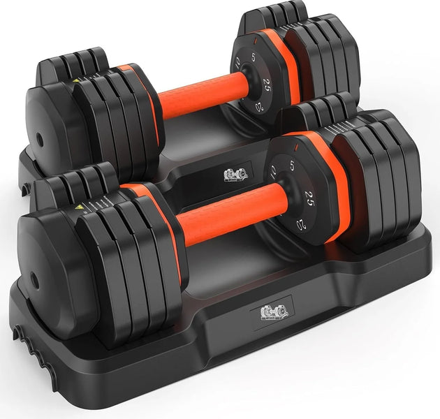 FEIERDUN Adjustable Dumbbells Set, 5LB to 25LB Dumbbell Pair,Home Gym 50lbs, Anti-Slip Handle for Exercise Equipment