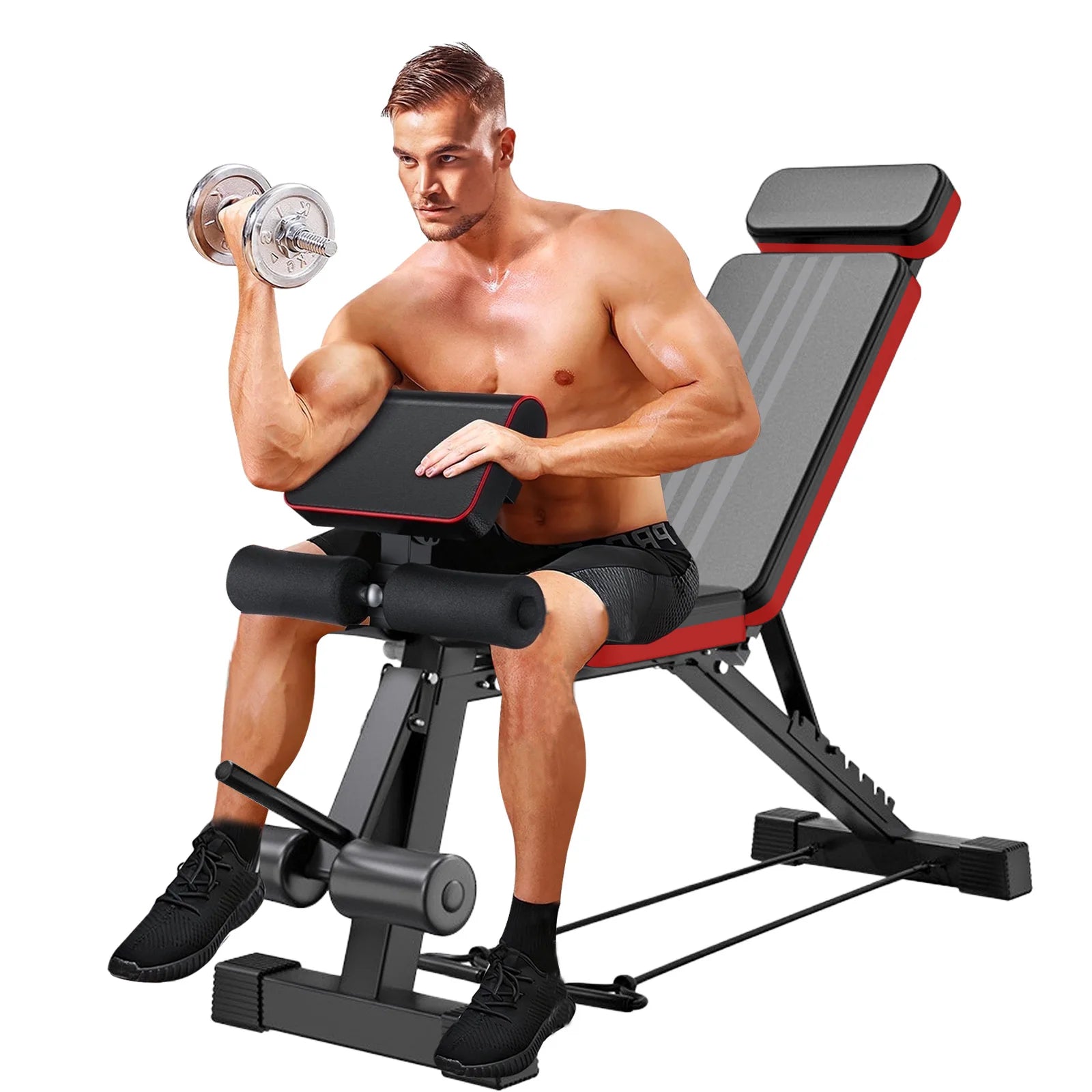7-Level Foldable Adjustable Weight Dumbbell Bench Incline Multifunctional Bench/Headrest Leg Extended 770 lbs for Home Workouts