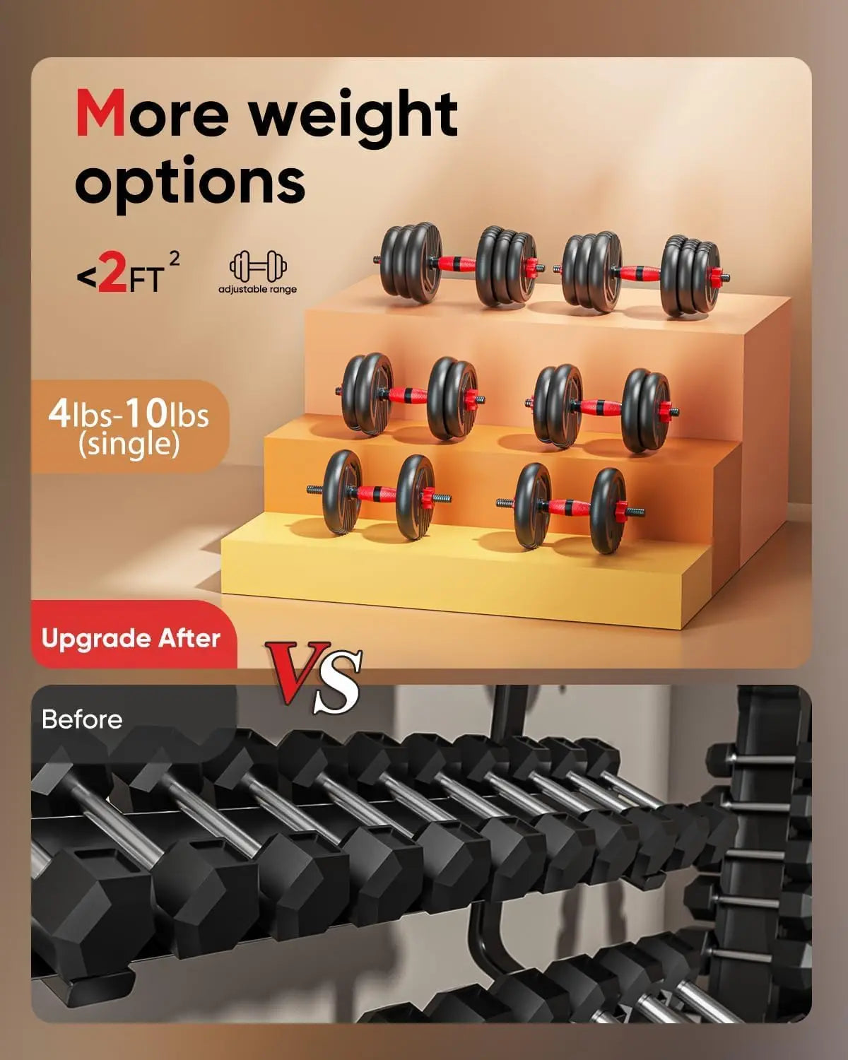 Adjustable 4-in-1 Dumbbell Set 20-90lbs, Home Gym Equipment for Men & Women