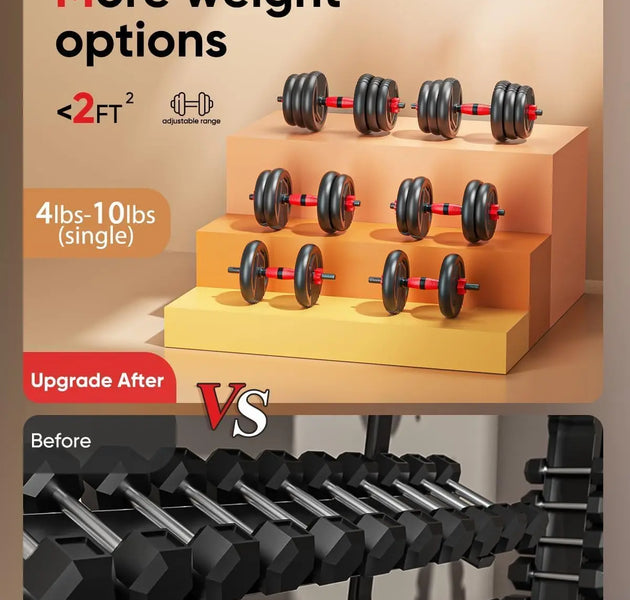 Adjustable 4-in-1 Dumbbell Set 20-90lbs, Home Gym Equipment for Men & Women